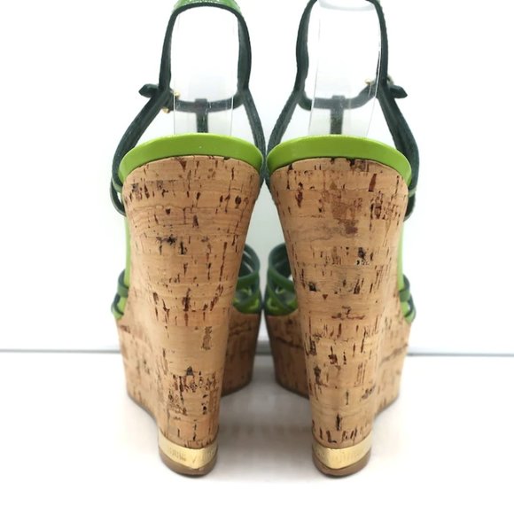 Louis Vuitton Summertime Cork Wedge Sandals Green Patent Leather Size 37.5 - Picture 7 of 12